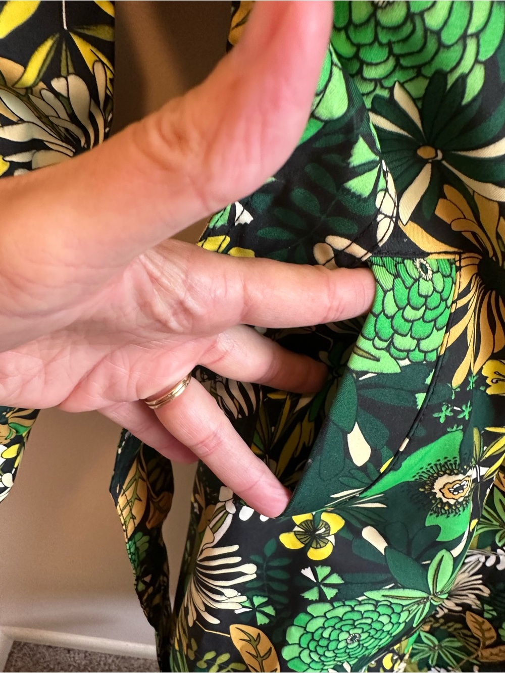 International Concepts INC Floral Twill Trench Coat M Amara Blooms Retro Green - Picture 6 of 10